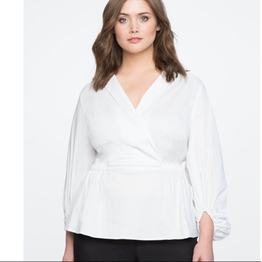 Eloquii Wrap Front Puff Sleeve Top